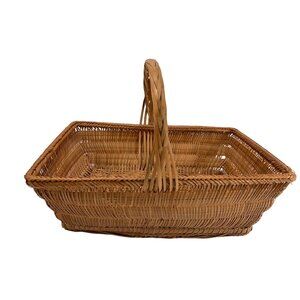 Bamboo Country Décor Basket  Rectangular with Handle 15x11x5.5 Garden C225